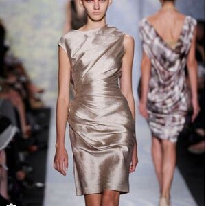 Ports 1961 Silk Linen Draped Architectural Dress